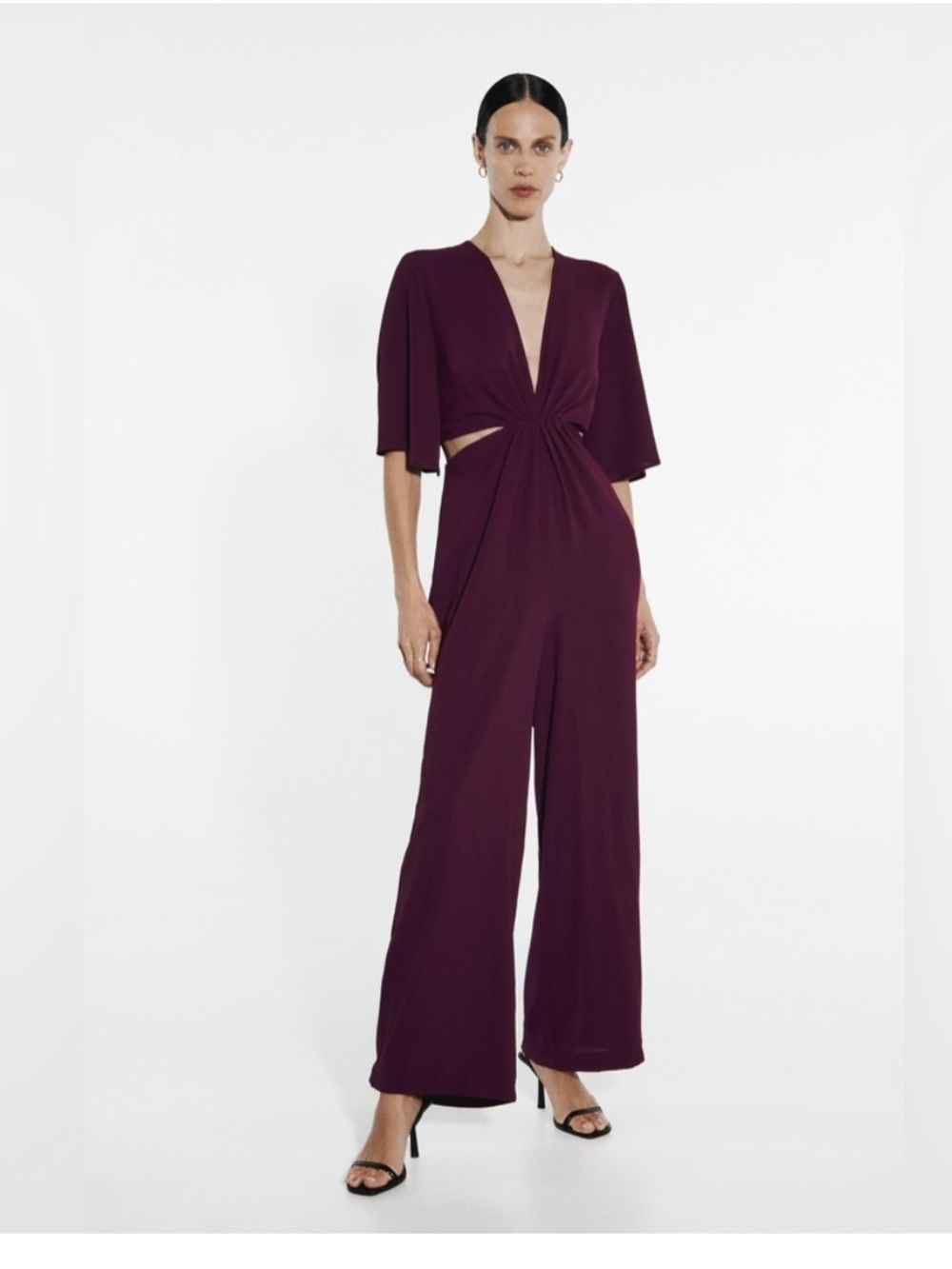 Zara Burgundy Cutout Long Flowy Jumpsuit